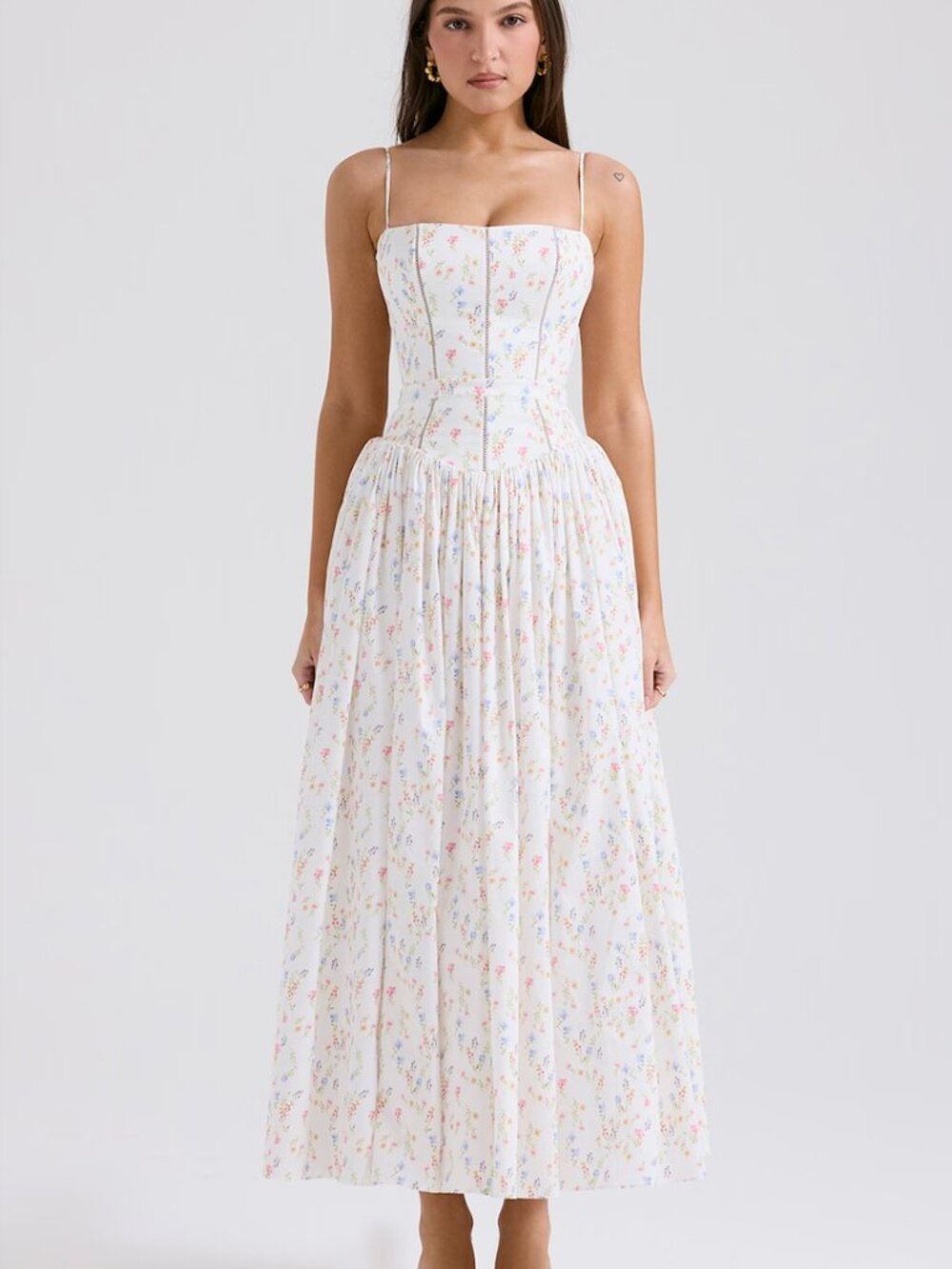 House of CB - Ysabella white posy print cotton maxi sundress